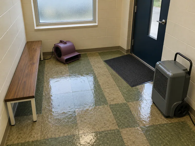 Water Extraction in DeSoto — damp floor and drying equipment